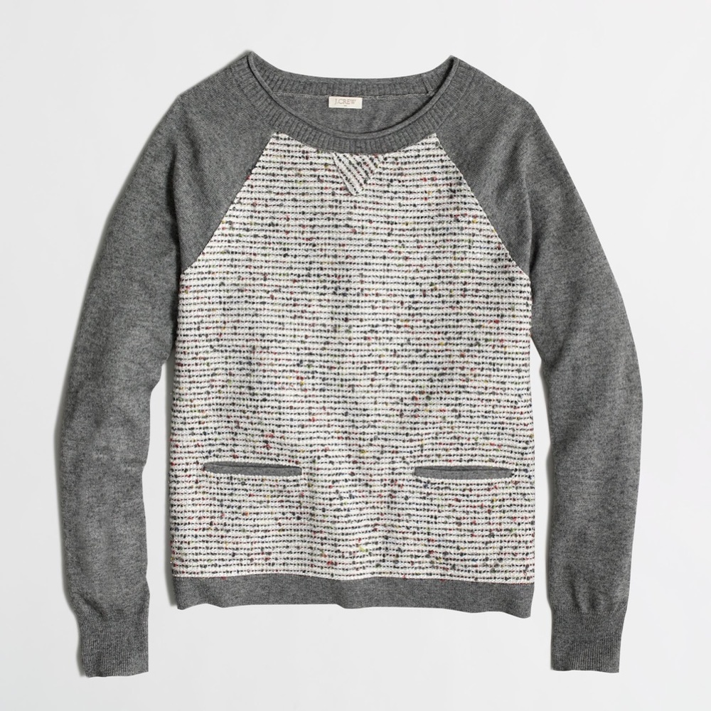 J.CREW SMALL Tweed Front Merino Sweater, Graphite